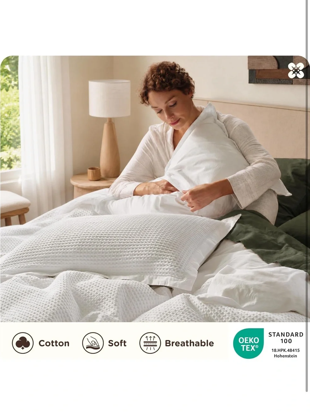 NEW Bedsure Oversized King Duvet Cover Set. 100% Cotton Waffle Weave Coconut Wht